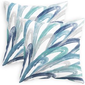 CaliTime Throw Pillow Cases Pack of 2 Cozy Fleece Two-Tone Abstract Feather Decorative Cushion Covers for Couch Bed Sofa Farmhouse Decoration 18 X 18 Inches Teal Green Navy Somke Blue Grey