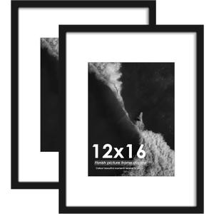 12x16 Picture Frame Black 2 Pack, Display Pictures 8.5x11 with Mat or 12 x 16 Without Mat, Classic Poster Frame for Horizontal or Vertical Wall Mounting