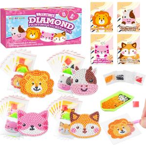 24 Pack Kid's Valentine's Day Cards with 5D Diamond Sticker Kits For Kids, Painting Craft Gift for Girls and Boys School Valentine Exchange Gift, Valentine's Party Favors Supplies & Art Activity