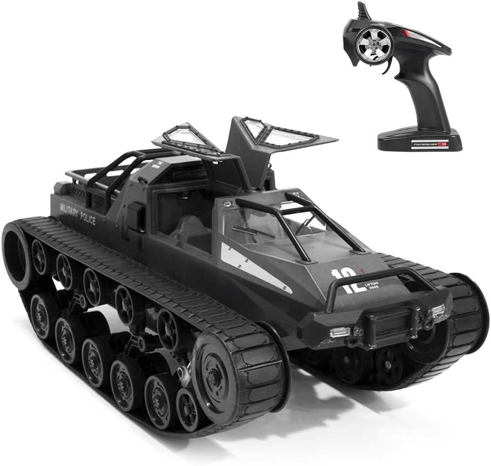 GoolRC RC Tank Car, 1/12 Scale 2.4GHz Remote Control Rechargeable Tank for Kids, 360 Rotating Vehicle Gifts for Boys Girls Teens (Black)