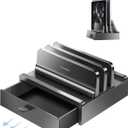 Vaydeer Vertical Laptop Stand with Drawer, Dual Slots Plastic Laptop Holder with Space Saving 4-in-1 Design, Adjustable Laptop Stand for Desk, Supports MacBook, Chromebook, Surface, Dell