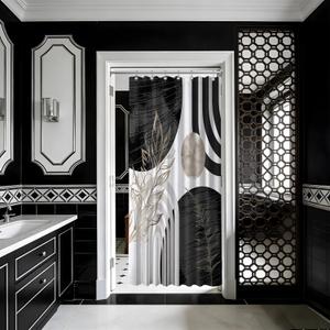 Mid Century Modern Black and White Shower Curtain Cool Charcoal Grey Silver Shower Curtains for Mens Bathroom Decor Sets, Abstract Boho Pattern, Waterproof Cloth Fabric with Hooks 36x72 in