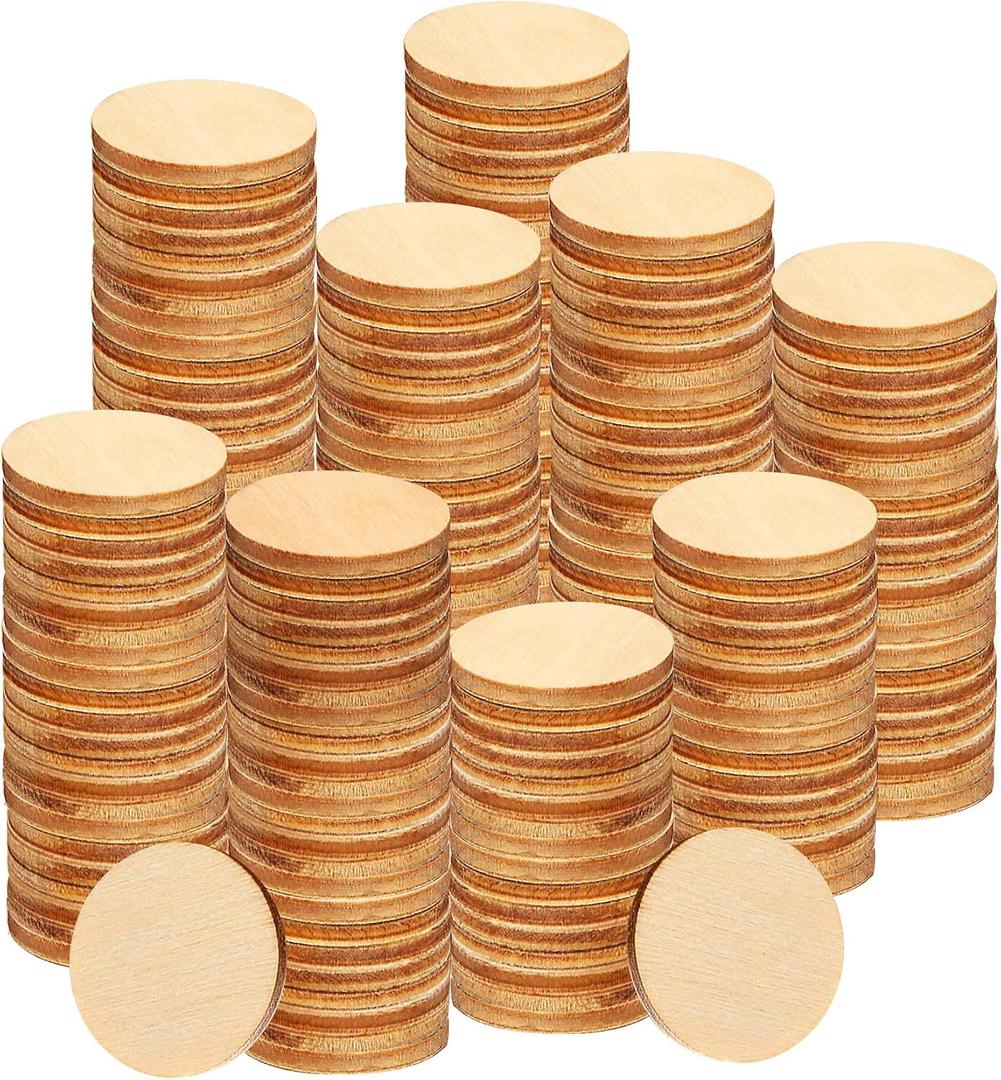 Coopay 600 Pieces Unfinished Wood Circle Natural Round Wood Disc Slices Wooden Cutouts Ornaments for DIY Crafts, Painting, Wedding, and Home Decoration, 1 Inch (Circle)