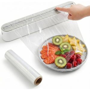 Plastic Wrap Dispenser with Cutter, Includes 100ft of Plastic Wrap, Magnetic Foil and Wrap Organizer for Kitchen, Fits 12" Rolls Up to 1.45" Diameter for Plastic Wrap and Aluminum Foil
