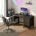 Lufeiya Computer Desk with File Drawers Cabinet, 47 Inch Reversible Home Office Desks with Filing Cabinet for Small Space, Gaming Study Writing Table PC Desks, Black (46.6")