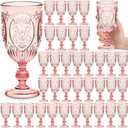 Wiwiqing 36 Pack Plastic Goblets 10oz Upgrade Vintage Water Goblet Plastic Wine Glasses Colored Retro Embossed Glassware for Party Wine Bar Juice Baby Shower Wedding Reception Grand (Pink), 2.8 inch/8 cm
