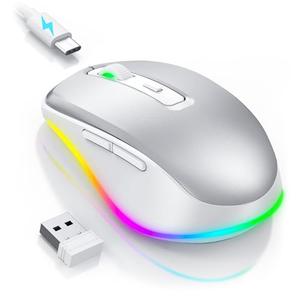 Wireless Mouse Jiggler - LED Wireless Mice with Build-in Mouse Mover, Rechargeable Moving Mouse for Laptop with Undetectable Random Movement Keeps Computers Awake - Silver