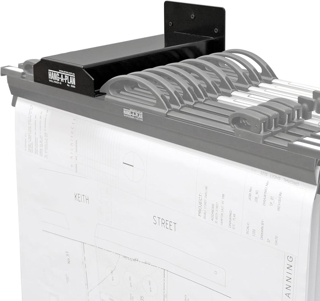 Arnos Hang-A-Plan Wall Mount Blueprint Storage Stand Rack - Hanging Blueprint Holder, Poster Display, Map Rack - Capacity for 10 Hanging Clamps 18", 24, 30 36" to Hold up to 1500 Blueprints