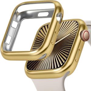 JR.DM 38mm Soft Flexible TPU Case Compatible for Apple Watch Series 3/2/1 Touchable Screen Lightweight Anti-Scratch All-Around Protector Thin Guard Shockproof Cover Shiny Bumper for iWatch, Gold