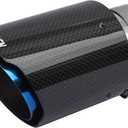 Carbon Fiber Exhaust Tip, Carbon Fiber Tail Pipe, Size 63mm/2.5", Outlet Size 89mm/3.5" Carbon Fiber Muffler, Suitable for Automotive Exhaust Pipes with a Diameter of 61-63mm (2.5" in 3.5" out, Mirror Black & Blue), Pack of 2