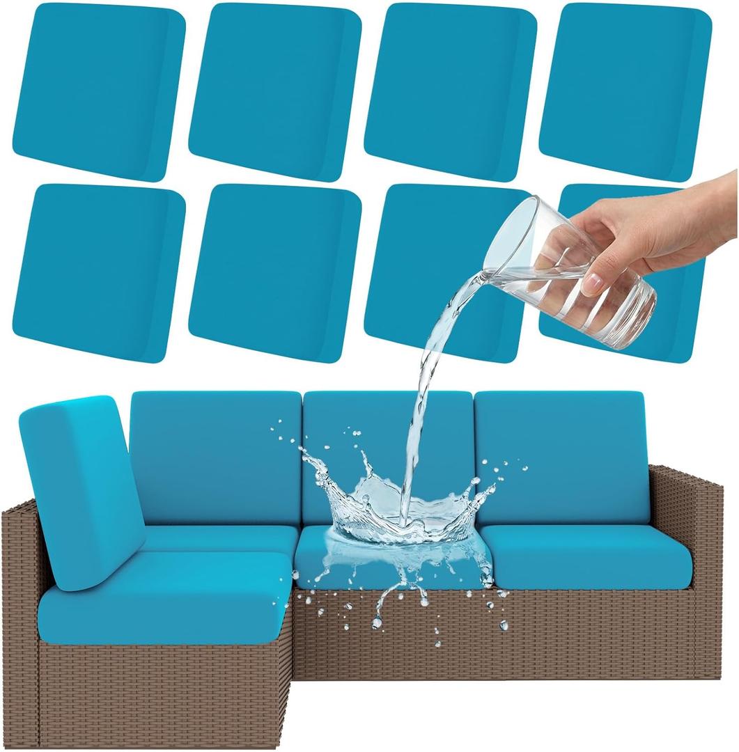 Smiry Waterproof Patio Cushion Covers, Stretch Outdoor Couch Slipcovers Replacement Washable Furniture Protector Sofa Chair Seat Cover for Dogs and Pets (8 Pcs, Teal)