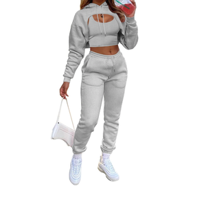 Women's Sexy 3 Piece Tracksuits - Long Sleeve Pullover Crop Top Hoodie +Tank Top+Drawstring Long Pants Sweatsuit, M