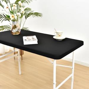 Monibana Fitted Elastic Tablecloths for 4ft Rectangle Tables, Spandex Stretch Folding Table Covers for Home Dining Picnic Party (Black, 24"x48")