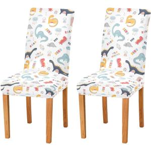 Kigai Cute Funny Kids Dinosaurs Chair Covers Set of 2, Washable Removable Chair Covers Protector for Dining Room,Hotel,Ceremony