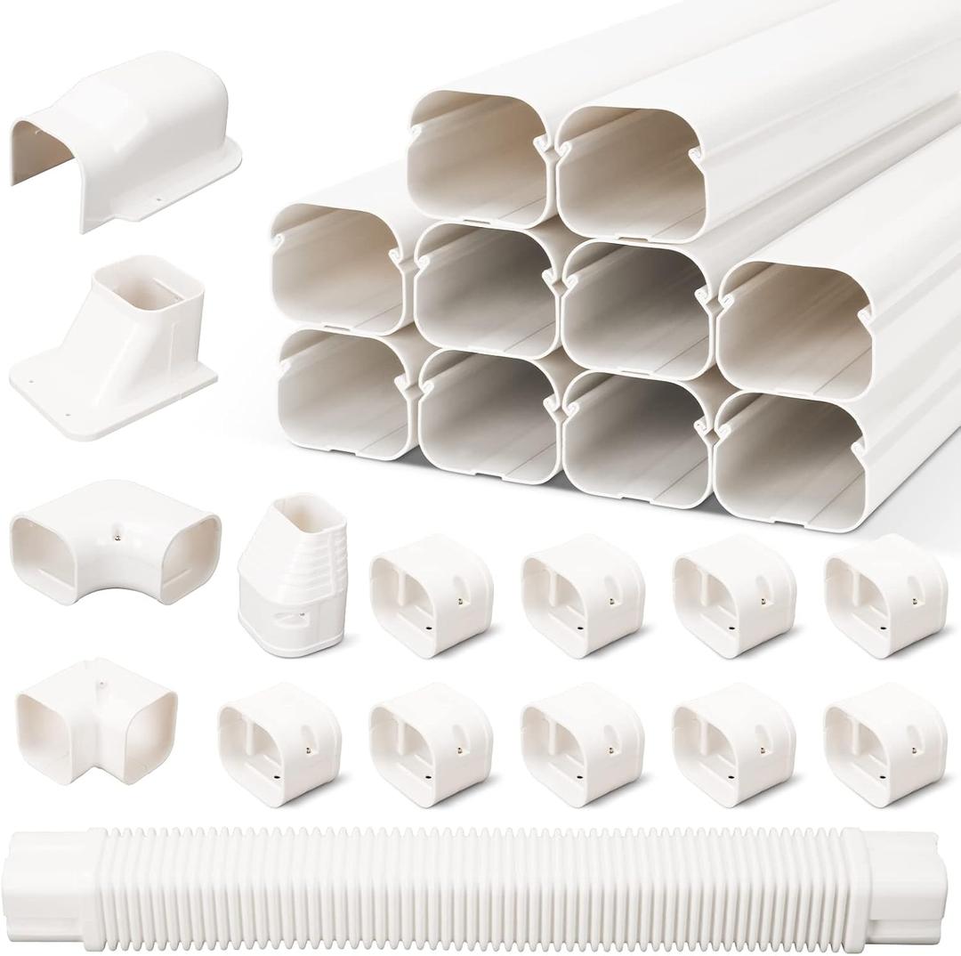 BEWAVE Mini Split Line Set Cover Kit, Decorative PVC Line Cover Kit for Mini Split Air Conditioners and Heat Pumps 3" Wx16.1' L