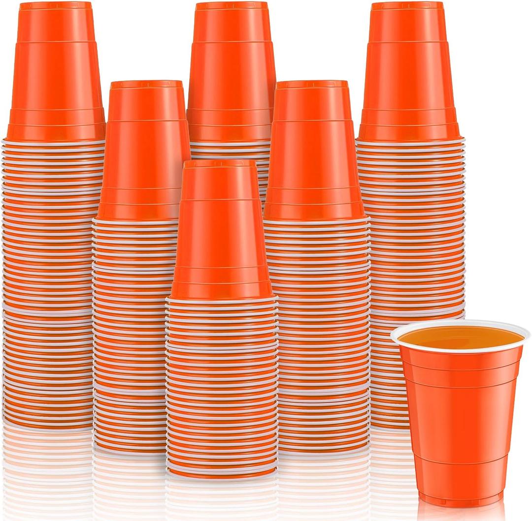 Lounsweer 100 Pcs 16 oz Disposable Party Cups Plastic Heavy Duty Drinking Water Cups for Graduation Baby Shower Wedding BBQ Birthday Picnic Party Supplies(Orange)