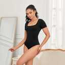 Women's Cute Square Neck Short Sleeve Tank Tops Trendy Bodysuit Shirts for Women 2026 (Black, S)