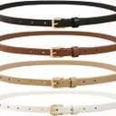HOTWILL 4 Pack Women Skinny Belts for Jeans Dress Thin Waist Belt for Ladies with Gold Buckle 0.55" Width (Medium: fits waist from 28"-32", C_black+beige+brown+white)