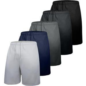 5 Pack Men's Workout Shorts Performance Dry Fit Athletic Gym 7 inch Inseam Lightweight Shorts with Pockets (Medium, Light Gray/Medium Gray/Carbon Gray/Blue/Black)