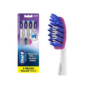 OralB 3D White Deep Stain Remover toothbrushes, 4 Count Toothbrush Medium, Removes 90% of Surface Stains, whitens Teeth, deep Reach, removes Plaque and Stains Tooth Brush