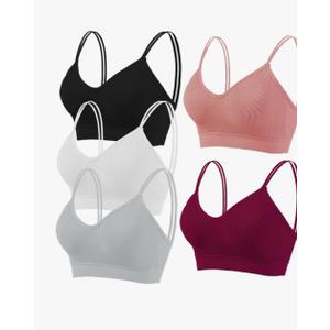 5 Pcs Camisole Bralette for Women Double Straps Cami Bralette Everyday Padded Bras Sports Elastic Spaghetti Underwear. Size L Green, Peach, Purple, White, Black