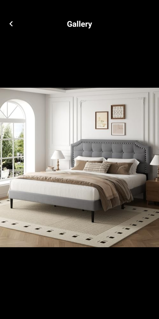 HAOARA King Size Bed Frame, King Size Platform Bed Frame with Upholstered Button Tufted Headboard, Strong Wood Slats, No Box Spring Needed, Mattress Foundation, Easy Assembly Grey