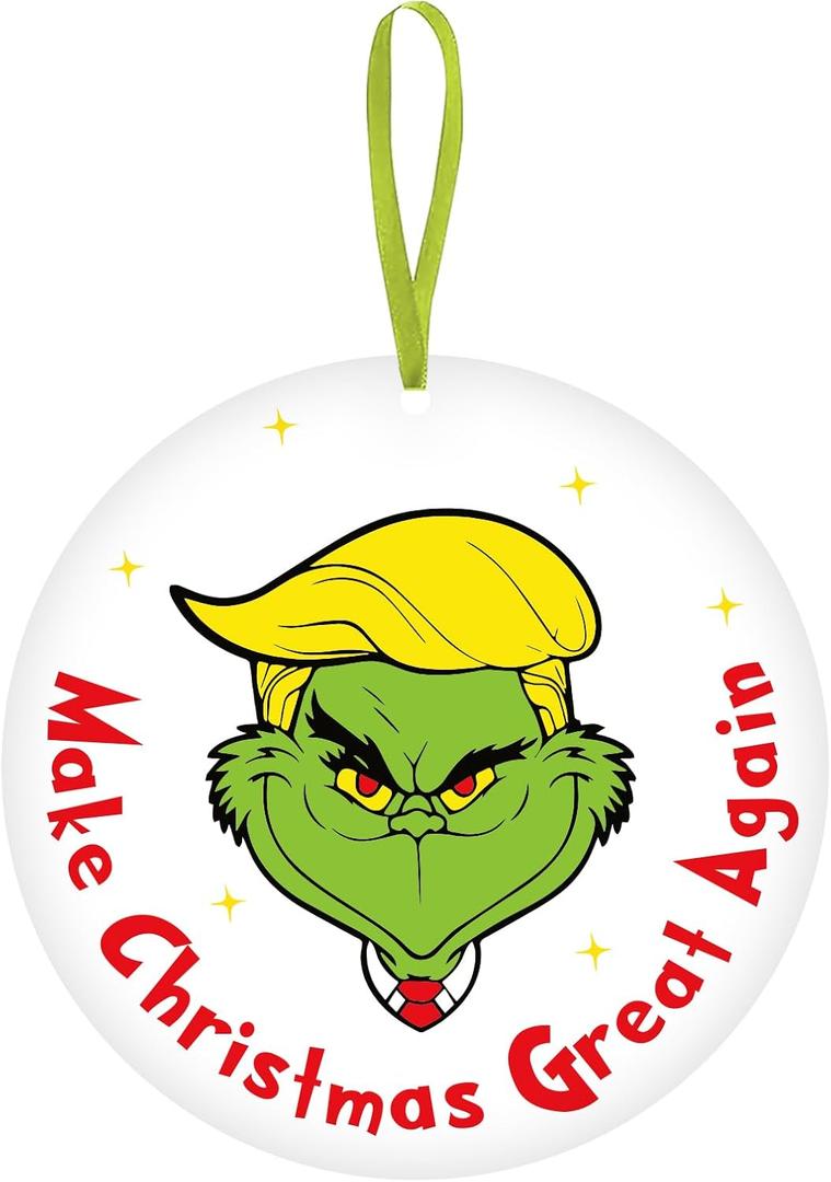3 x Funny Christmas Ornaments, Make Christmas Great Again Ceramic Ornaments, Cute Christmas Tree Home Wall Mantel Hanging Decor, Holiday Party Decor Supplies, White Elephant Gifts for Friends Coworkers