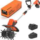 MAXLANDER 20V Cordless Tiller Cultivator, 9-Inch Electric Garden Tiller with 48 Steel Tines, 360RPM Battery Powered Rototiller for Gardening, 4.0Ah Battery and Charger Included