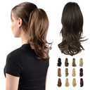 SOFEIYAN 13" Ponytail Extension Long Curly Ponytail Clip in Claw Hair Extension Natural Looking Synthetic Hairpiece for Women, Black/Medium Chestnut Brown Mix