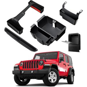 5PCS Center Console Organizer for 2018-2023 Jeep Wrangler JL JLU and Gladiator JT Accessories, Gear Shift Tray, Hanging Storage Box, Armrest Hidden Box, Passenger Side Grab Bar Tray, Not for JK (Black)