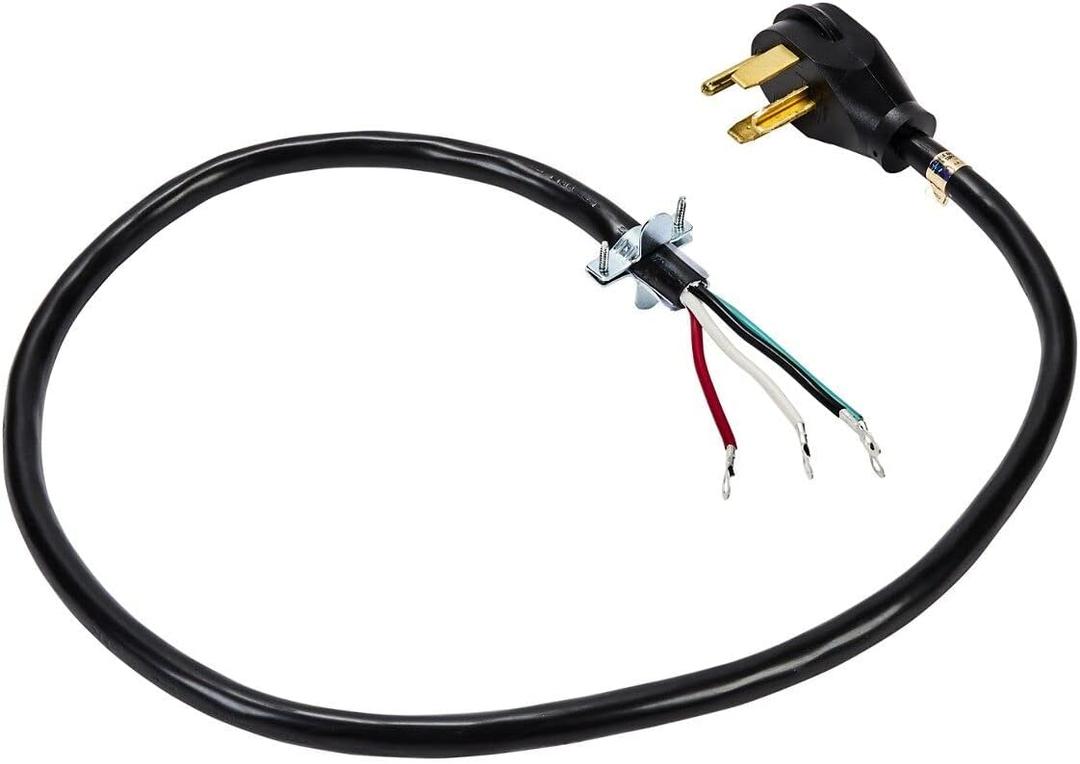 Whirlpool PT600L Genuine OEM 4-Prong 30-Amp Power Cord For Electric Dryers 6 Feet Black replaces 33002441, 3390602, 3392394, 687396, 694276, W10830963