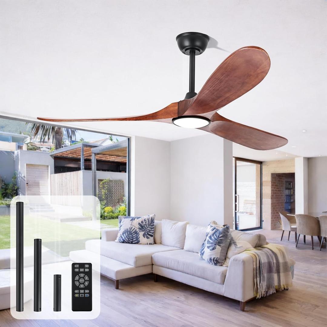 heimo 60 Inch Outdoor Ceiling Fan with Light and Remote, Wood Ceiling Fans with Lights Dimmable for Bedroom Living Dining Room Patios Garage Gazebo Farmhouse Big Dc Reversible Indoor Fan(Walnut)