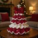 DIY Crochet Christmas Tree Kit – Handmade Holiday Decoration Set, Parent-child activities craft kit, Tree Bow Pearl Embellishment, Cross-stitch by hand, Festive decorations (Multicolour) (Green & White)