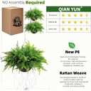 Outdoor Fake Hanging Fern Artificial Hanging Ferns 2 Pack, Large Faux Boston Fern Bushes, UV Resistant Outdoor Hanging Plants for Front Porch, Patio & Indoor Decor