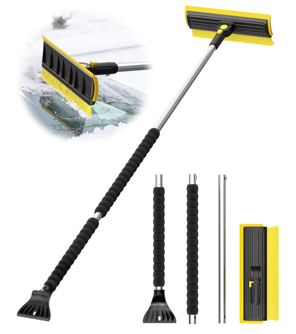 helloleiboo 2025 Extra Long 55.7" Ice Scrapers for Car Windshield Multi-Functional Detachable Car Ice Scraper with Foam Grip and 270° Pivoting Brush Head Snow Brush for SUV Truck Auto(Yellow)