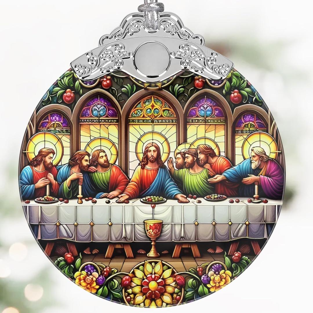 Last Supper Christmas Ornaments, 3" Stained Glass Christmas Decor, Christmas Tree Ornaments, Christmas Tree Decorations, Gift for Religious Believers, Perfect for Holiday Party, Tree, Home Decor
