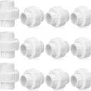 Pangda 12 Pcs PVC Union Coupling Pipe Fitting PVC Slip Union Pipe Fittings Adapter Coupling Schedule, White (3/4") (0.75 Inch)
