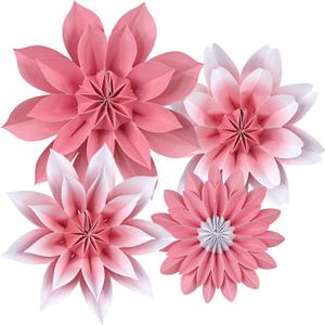 ADLKGG Paper Flower Fan Decorations, Pink Paper Fan Flower Wall Background for Classroom Decor, Tea Party, Spring Summer Party, Birthday, Baby Shower, Wedding, Valentines Day Decorations, Set of 4