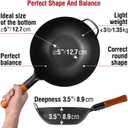 YOSUKATA 11.8" Carbon Steel Wok Pan Pre-Seasoned Flat Bottom Pow Wok for Stir Fry, BBQ, Grill & Camping Traditional Japanese Chinese Cookware Compatible with Induction, Electric, Gas, Open Fire