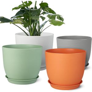 Ferlypote Plant Pots 8 Inch Set of 4, Flower Pots with Multi Mesh Drainage Holes, Planters for Indoor Outdoor Garden Plants and Flowers (Multicolor)