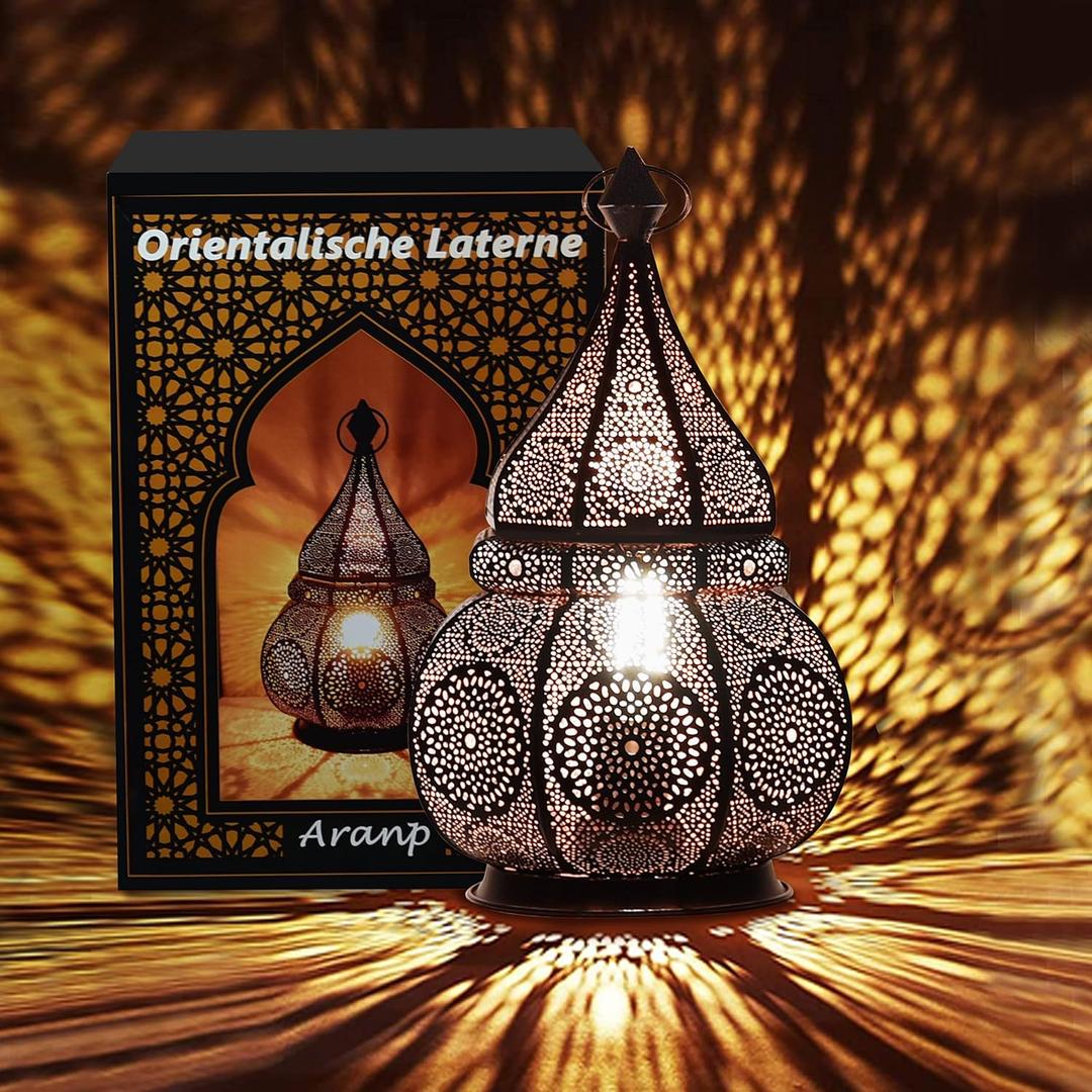 Oriental Lamp Black 36 cm for Candles, Lamps E27 Socket and LED Fairy Lights Indoor and Outdoor Decoration Moroccan Lantern Arabic Lantern Weatherproof Garden Lantern