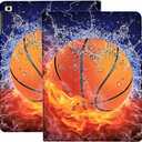 Rotating Case for iPad 9th/ 8th/ 7th Generation 10.2 inch 2021/2020/2019, Premium PU Leather Multi-Angle Viewing Stand TPU Cover with Auto Wake/Sleep, Basketball on Fire Water