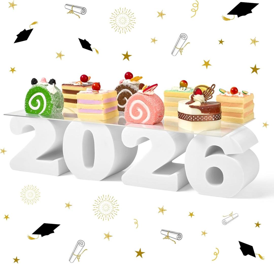 2026 Graduation Cupcake Stand, GRAD Letter Dessert Table Display Set with 6.3 x 15.7 Inch Clear Acrylic Tray, Lightweight Party Decoration for Congrats Grad College Celebrations (2026)
