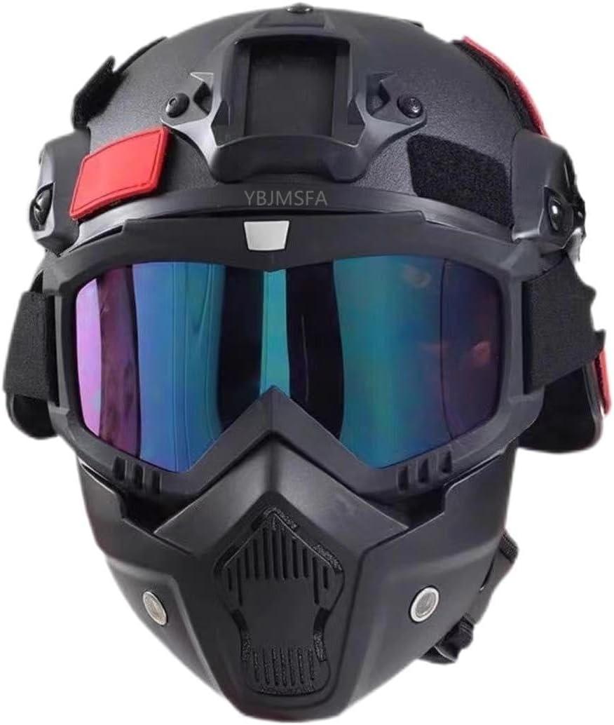 MICH Airsoft Helmet and Mask,with Side Rail & NVG Mount with Detachable and Adjustable Goggles CS Helmet Set (One Size, Color lenses)