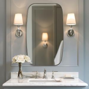ANDY STAR Brushed Nickel Bathroom Mirror, Large 24x36 Brushed Nickel Metal Framed Oblong Wall Mirror, Modern Nickel Oval Vanity Mirror