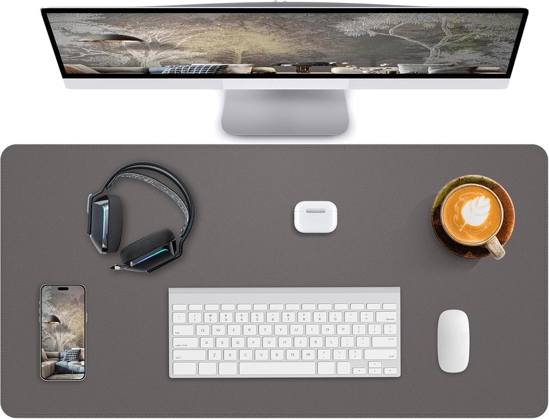Desk Pad Mat 23.6"x13.7" - Waterproof Mouse Pad & Desk Protector, Non-Slip PU Leather for Gaming Keyboard/Mouse, Stitched Edge XL Office Desk Pad with Ergonomic Support(Dark Grey)