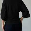 EVALESS Womens Tops Spring Summer 2026 Trendy 3/4 Length Batwing Sleeve | Ruched Going Out Dressy Blouses,Fashion Work Business Casual,V Neck Cute Loose Basic T Shirts,Beach Vacation Outfits Clothes (Black, M)