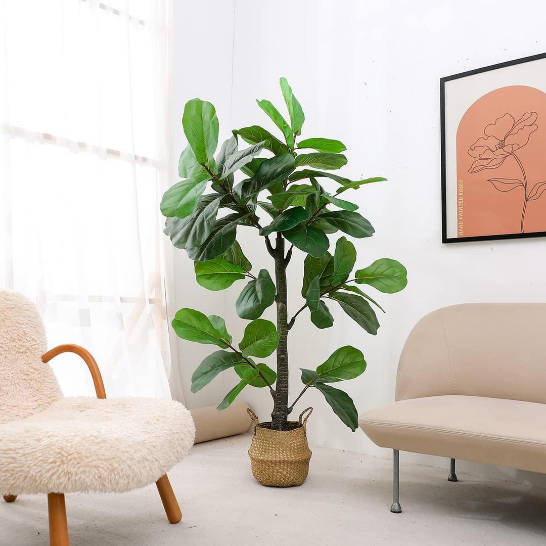 6ft Artificial Plant Fiddle Leaf Fig Tree,Faux Ficus Lyrata in Pot,Ficus Fake Plant Artificial Trees for Office Indoor Outdoor Garden Living Room Home Decor 1PCS (Green)
