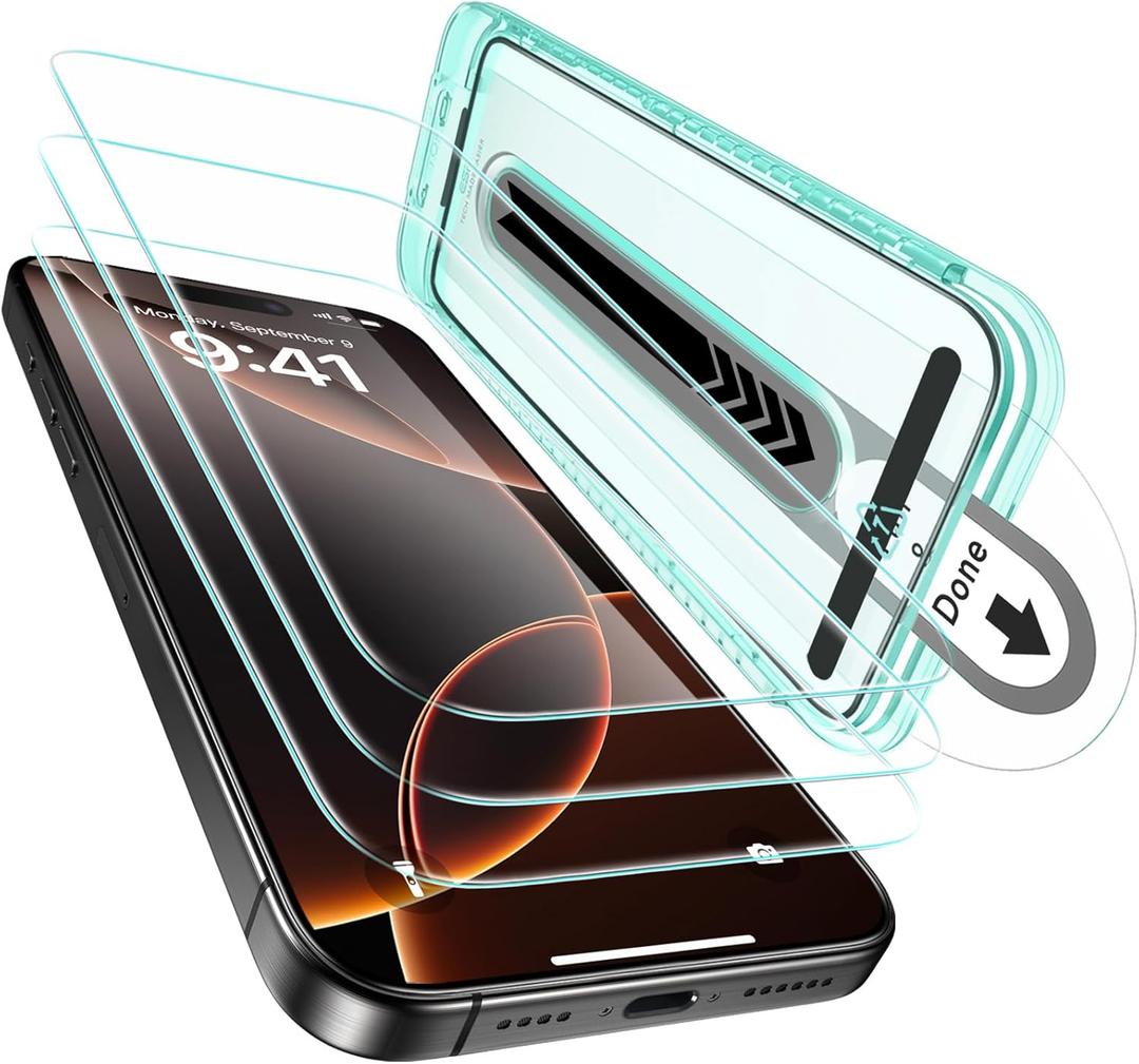 ESR 3 Pack for iPhone 16 Pro Max Screen Protector, [9H Hardness] [Military Grade Shatterproof] Tempered Glass Film with Flawless Fit Tray, HD Clear, Scratch Resistant