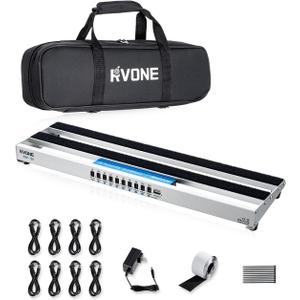 Guitar Pedal Board with Built-in Power Supply, Small 19.09x5.11" Aluminum Alloy Portable Pedalboard with Bag, Pedal Cables, Hook&Loop RBP-150